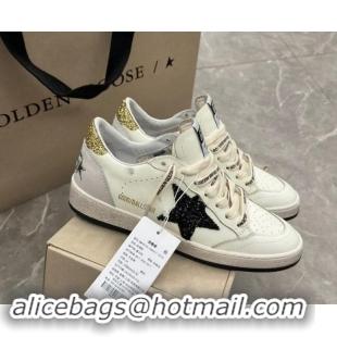 Lower Price Golden Goose Ball Star Sneakers in white leather with glitter black star and gold heel 009061