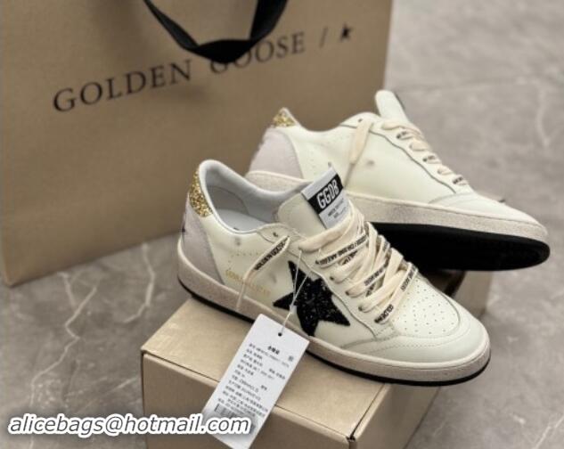 Lower Price Golden Goose Ball Star Sneakers in white leather with glitter black star and gold heel 009061