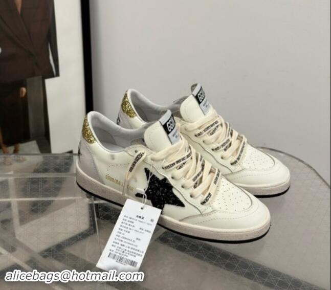 Lower Price Golden Goose Ball Star Sneakers in white leather with glitter black star and gold heel 009061