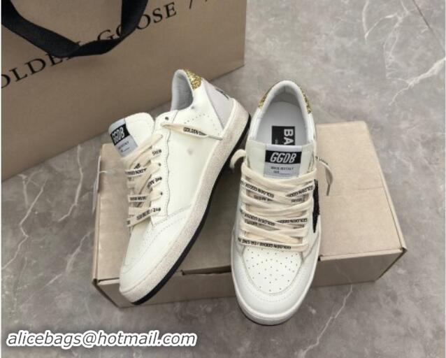 Lower Price Golden Goose Ball Star Sneakers in white leather with glitter black star and gold heel 009061