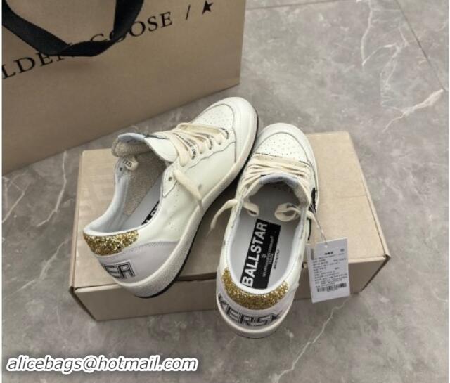 Lower Price Golden Goose Ball Star Sneakers in white leather with glitter black star and gold heel 009061