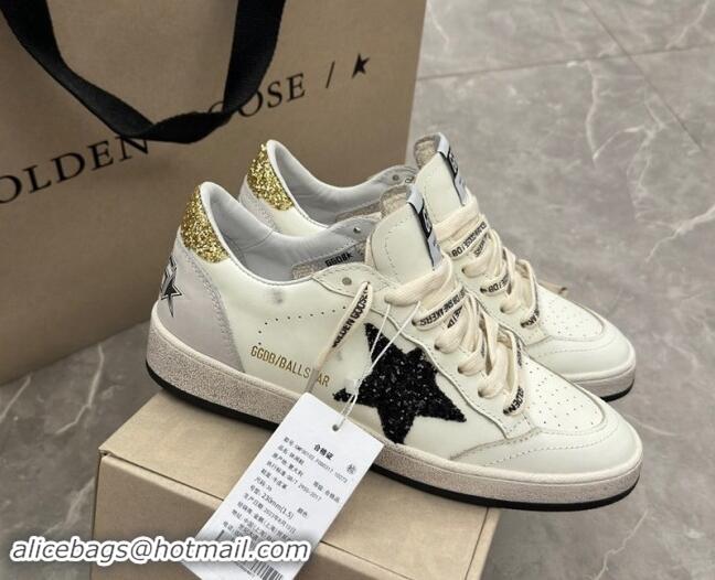 Lower Price Golden Goose Ball Star Sneakers in white leather with glitter black star and gold heel 009061