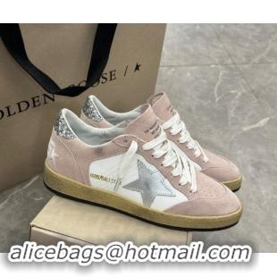 Shop Cheap Golden Goose Ball Star Sneakers in light pink suede with silver star and sequins heel 009063