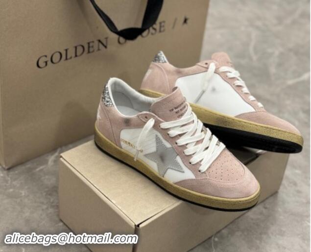 Shop Cheap Golden Goose Ball Star Sneakers in light pink suede with silver star and sequins heel 009063