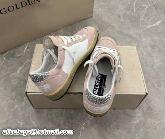 Shop Cheap Golden Goose Ball Star Sneakers in light pink suede with silver star and sequins heel 009063