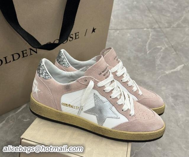 Shop Cheap Golden Goose Ball Star Sneakers in light pink suede with silver star and sequins heel 009063