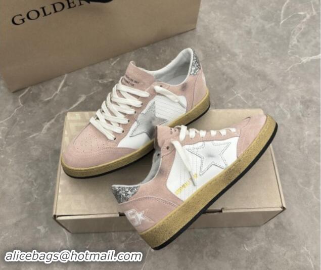 Shop Cheap Golden Goose Ball Star Sneakers in light pink suede with silver star and sequins heel 009063