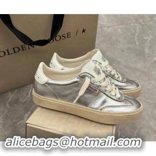 Luxury Golden Goose Soul Star Sneakers in Silver leather with white heel 1009065