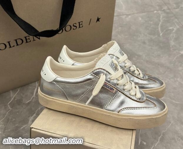 Luxury Golden Goose Soul Star Sneakers in Silver leather with white heel 1009065