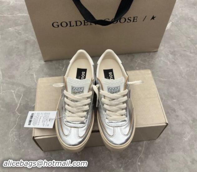 Luxury Golden Goose Soul Star Sneakers in Silver leather with white heel 1009065