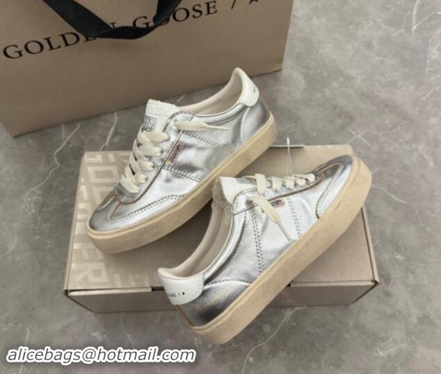 Luxury Golden Goose Soul Star Sneakers in Silver leather with white heel 1009065