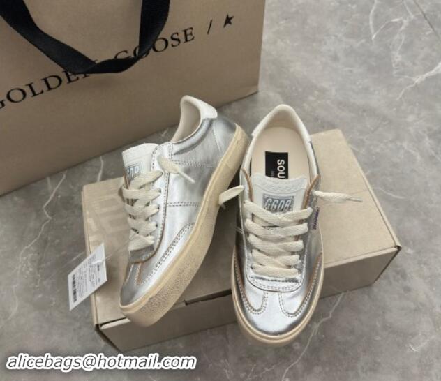 Luxury Golden Goose Soul Star Sneakers in Silver leather with white heel 1009065