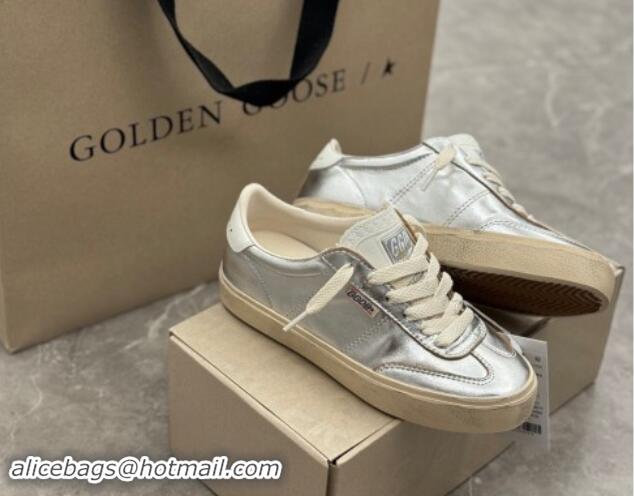 Luxury Golden Goose Soul Star Sneakers in Silver leather with white heel 1009065