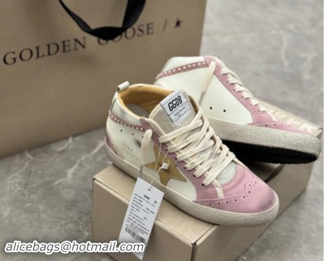 Crafted Golden Goose Mid Star Sneakers in white leather and pink suede with pearls 009066