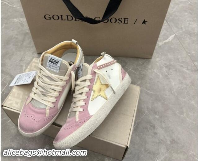 Crafted Golden Goose Mid Star Sneakers in white leather and pink suede with pearls 009066