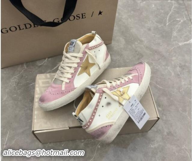 Crafted Golden Goose Mid Star Sneakers in white leather and pink suede with pearls 009066