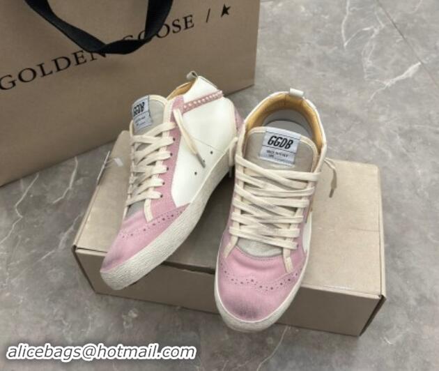 Crafted Golden Goose Mid Star Sneakers in white leather and pink suede with pearls 009066