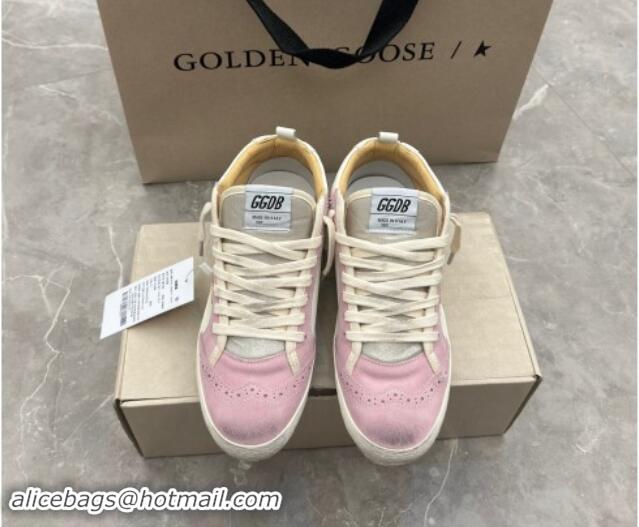 Crafted Golden Goose Mid Star Sneakers in white leather and pink suede with pearls 009066