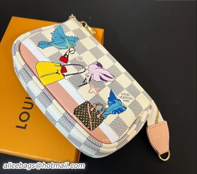 Discount Louis Vuitton Damier Azur Canvas Mini Pochette Accessoires Bag On Chain Bird M82510