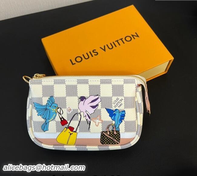 Discount Louis Vuitton Damier Azur Canvas Mini Pochette Accessoires Bag On Chain Bird M82510