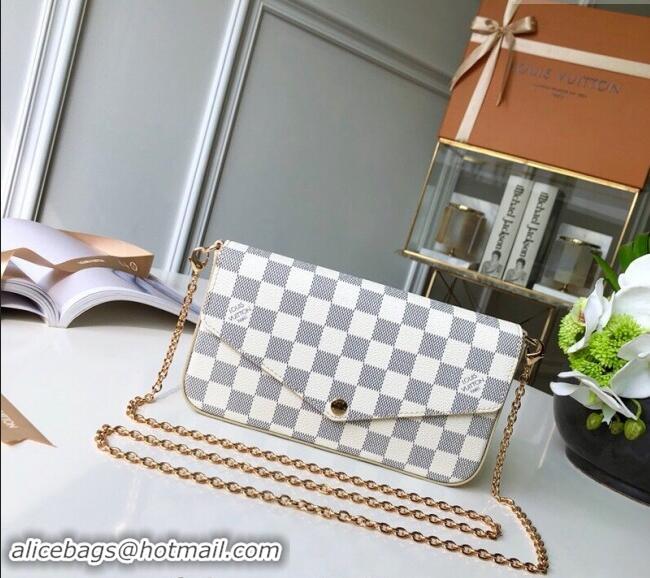 Top Quality Louis Vuitton Damier Azur Canvas Pochette Felicie Chain Wallet WOC N63106