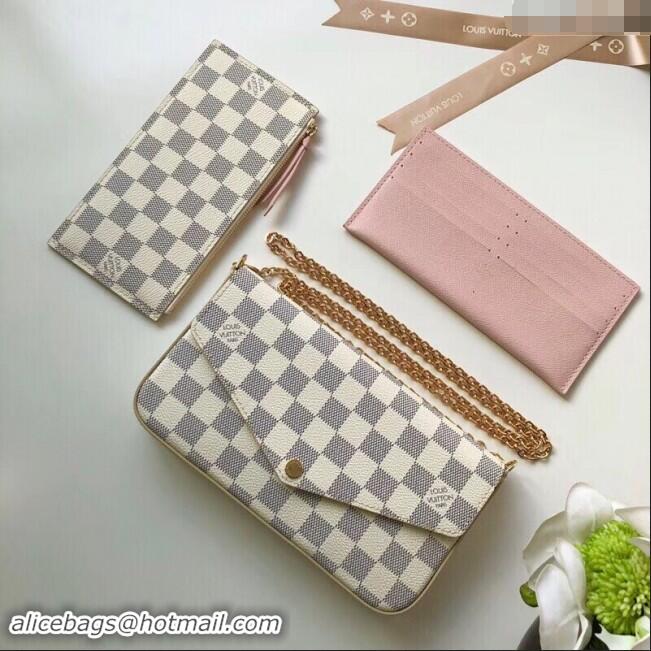 Top Quality Louis Vuitton Damier Azur Canvas Pochette Felicie Chain Wallet WOC N63106