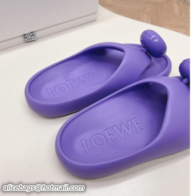 Good Looking Loewe Foam Pebble Thong Slide Sandals in Glossy Rubber Purple 506099