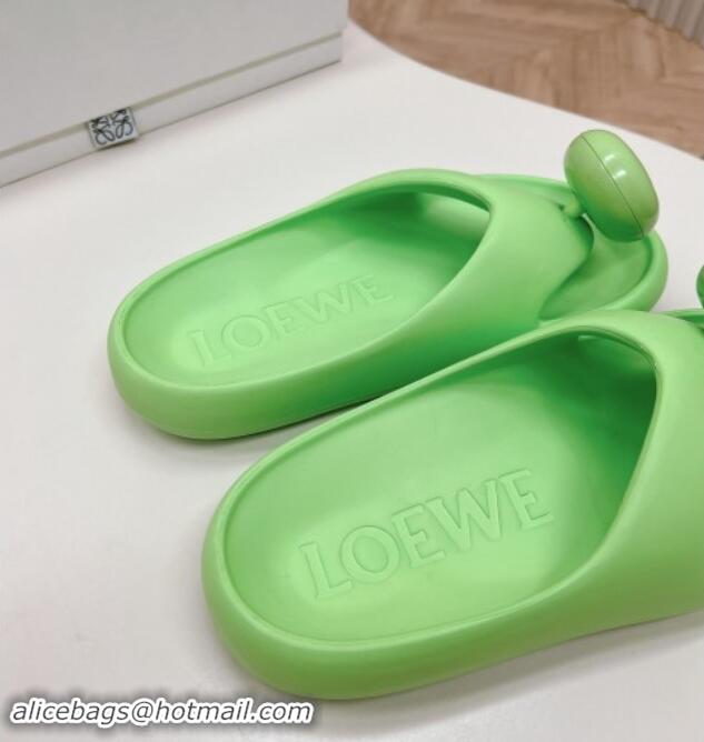 Top Grade Loewe Foam Pebble Thong Slide Sandals in Glossy Rubber Green 506100