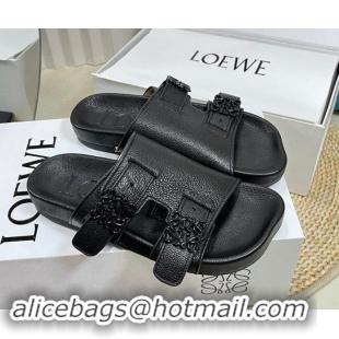 Cheap Price Loewe Ease Slide Sandals in Lambskin Black 506103