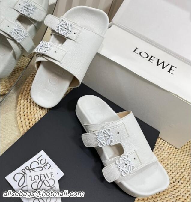 Pretty Style Loewe Ease Slide Sandals in Lambskin White 506104