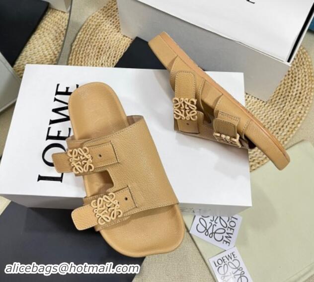 Low Price Loewe Ease Slide Sandals in Lambskin Beige 506105