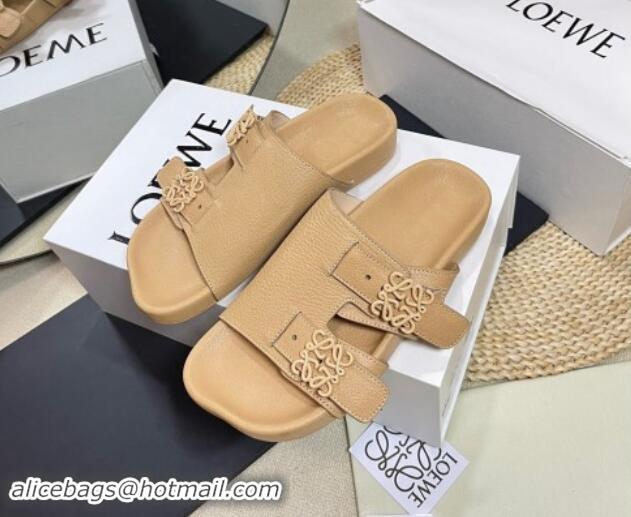 Low Price Loewe Ease Slide Sandals in Lambskin Beige 506105