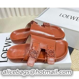 Luxurious Loewe Ease Slide Sandals in Lambskin Tan Brown 506106