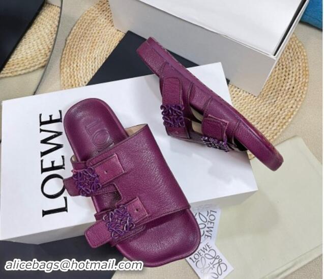 Shop Duplicate Loewe Ease Slide Sandals in Lambskin Purple 506107