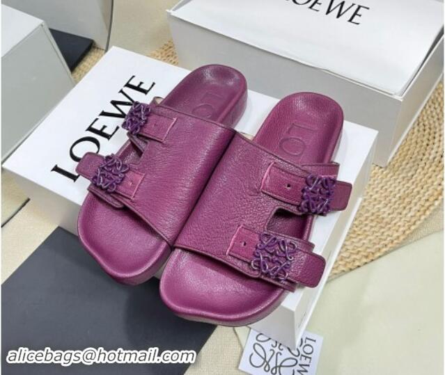 Shop Duplicate Loewe Ease Slide Sandals in Lambskin Purple 506107