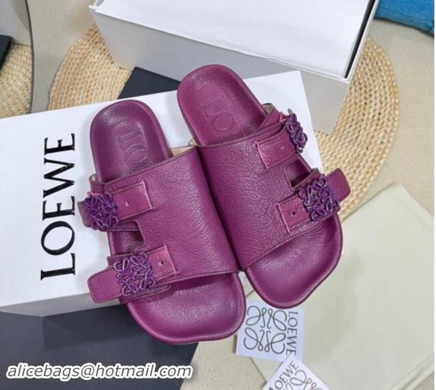 Shop Duplicate Loewe Ease Slide Sandals in Lambskin Purple 506107