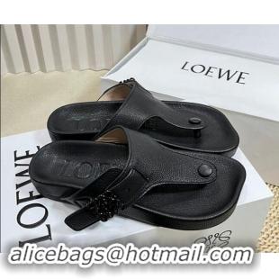 Best Grade Loewe Ease Toe Post Thong Sandals in Lambskin Black 506108