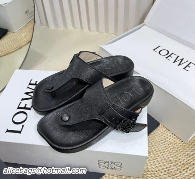 Best Grade Loewe Ease Toe Post Thong Sandals in Lambskin Black 506108