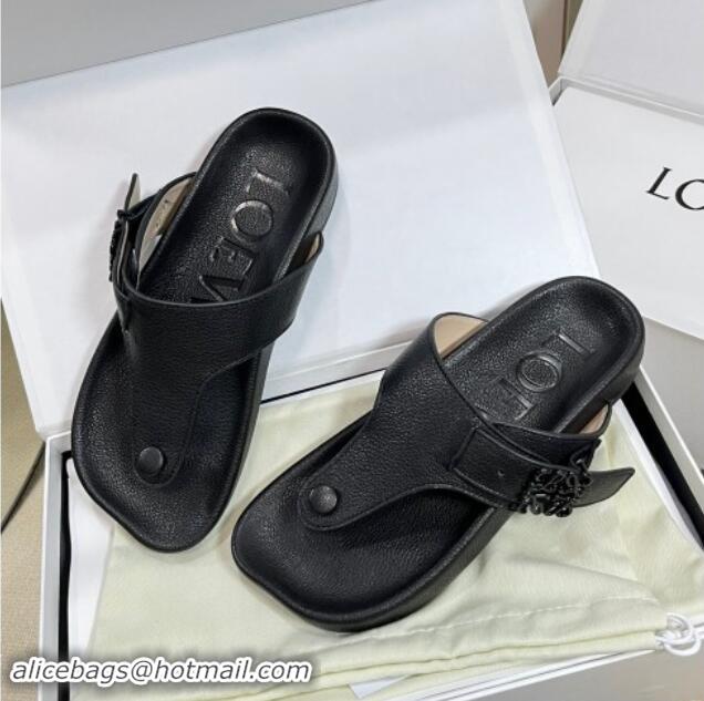 Best Grade Loewe Ease Toe Post Thong Sandals in Lambskin Black 506108