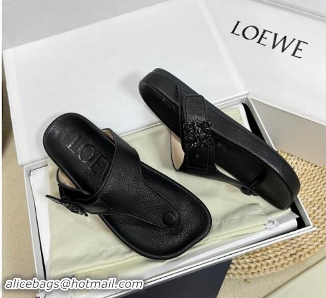 Best Grade Loewe Ease Toe Post Thong Sandals in Lambskin Black 506108