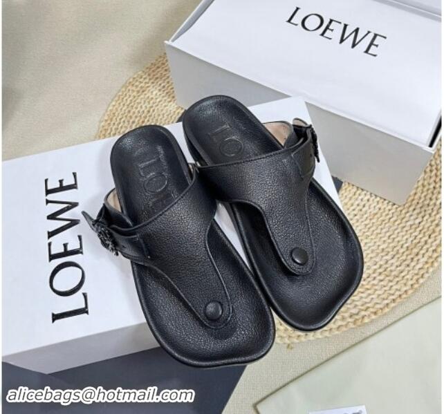 Best Grade Loewe Ease Toe Post Thong Sandals in Lambskin Black 506108