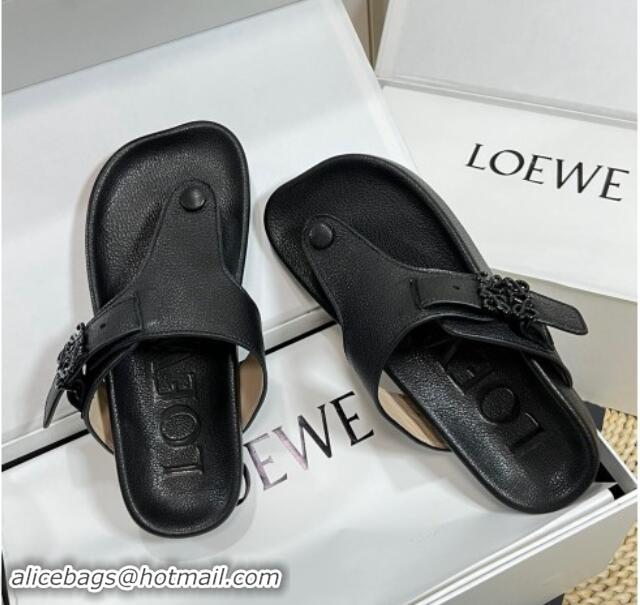 Best Grade Loewe Ease Toe Post Thong Sandals in Lambskin Black 506108