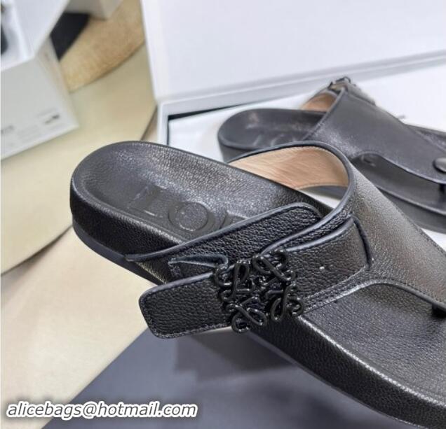 Best Grade Loewe Ease Toe Post Thong Sandals in Lambskin Black 506108