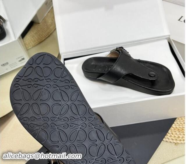 Best Grade Loewe Ease Toe Post Thong Sandals in Lambskin Black 506108