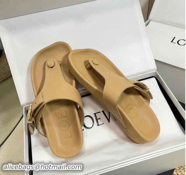 Grade Quality Loewe Ease Toe Post Thong Sandals in Lambskin Beige 0506110