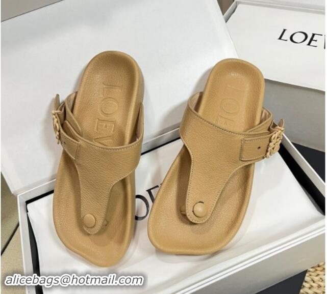 Grade Quality Loewe Ease Toe Post Thong Sandals in Lambskin Beige 0506110