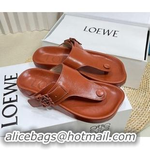 Unique Style Loewe Ease Toe Post Thong Sandals in Lambskin Tan Brown 506111