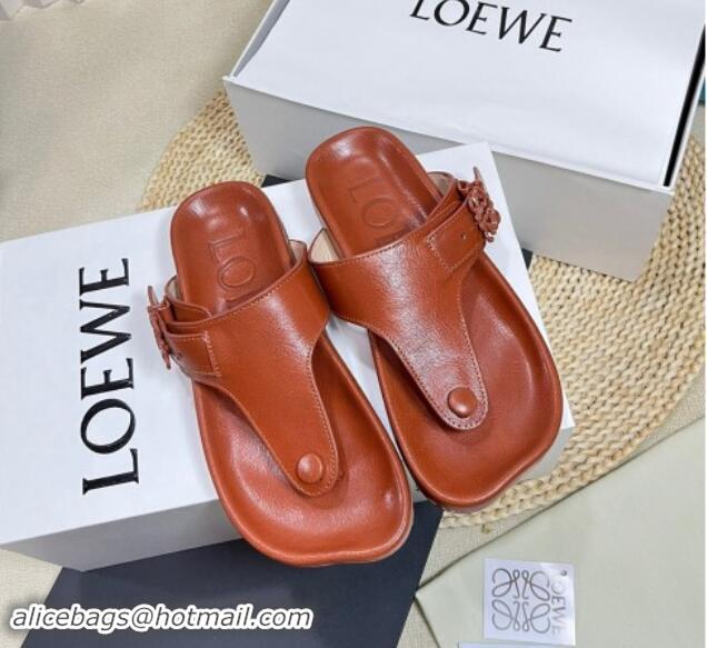 Unique Style Loewe Ease Toe Post Thong Sandals in Lambskin Tan Brown 506111