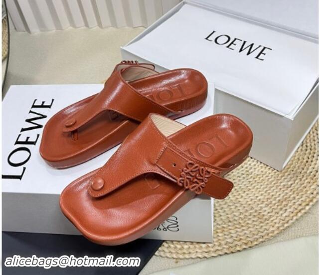 Unique Style Loewe Ease Toe Post Thong Sandals in Lambskin Tan Brown 506111