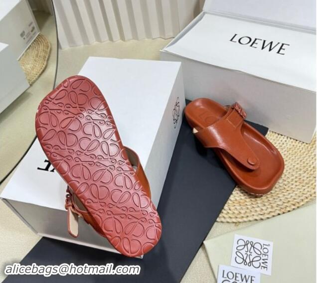 Unique Style Loewe Ease Toe Post Thong Sandals in Lambskin Tan Brown 506111